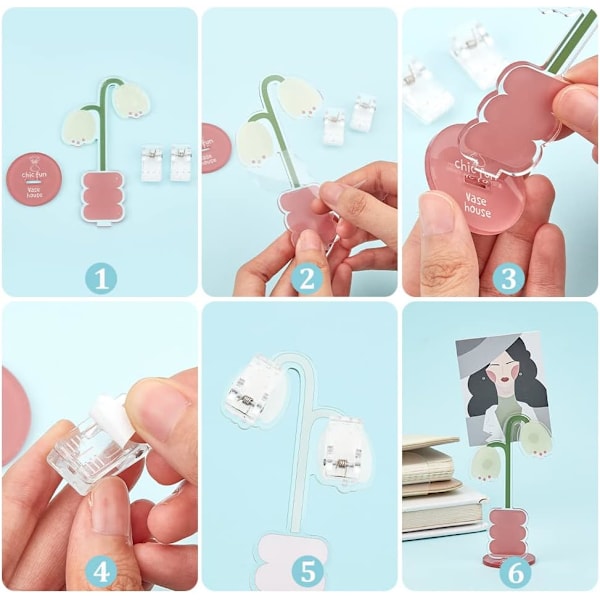 3Style Skrivebords Memo Holder Stativ Sett Blomst Bord Foto Display Memo Holder Stativ for Hjemmekontor Bilde Memo Kort Papir Notat Postkort Display