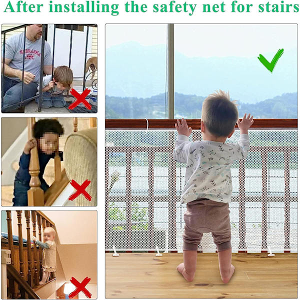 Barns Sikkerhedsnet, Hvid 300Lx90H CM, Baby Balkon og Trappebeskyttelse