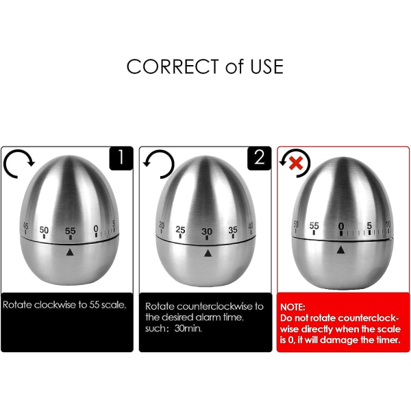 Egg Kjøkken Timer Rustfritt Stål Mekanisk Roterende Alarm 60 Min