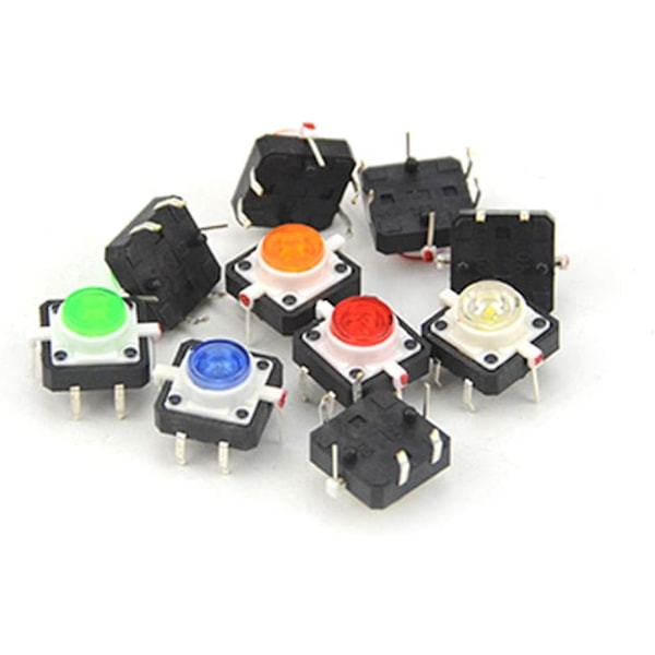 10 stk LED Momentary Taktil Tact Trykknapsbryter 12 mm x 12 mm