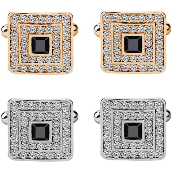 2 stk. Sort og Sølv Guld Koncentriske Diamant Klare Krystal Støv Manchetknapper, Smoking Skjorte Manchetknapper Fransk Stil Skjorteknapper