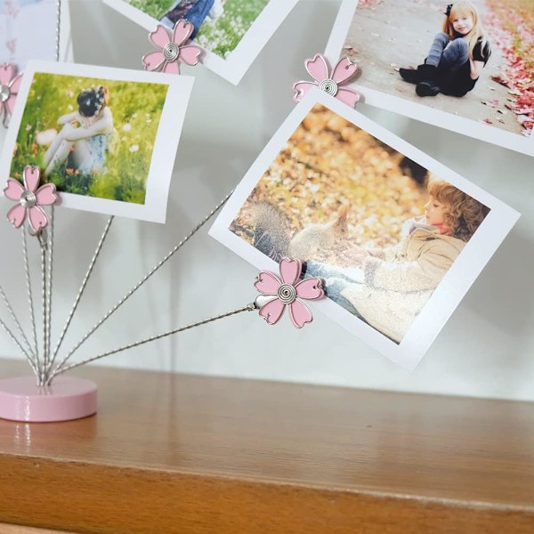 Familie Stamtræ Billedramme Holder med 8 Grene, Kort Foto Clips Holder Bordstander til Memo Papir Noter Foto Jule Bryllupskort Display (Kirsebærblomst)