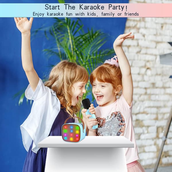 Barnekaraoke-maskin med mikrofon (blå), bærbar Bluetooth k