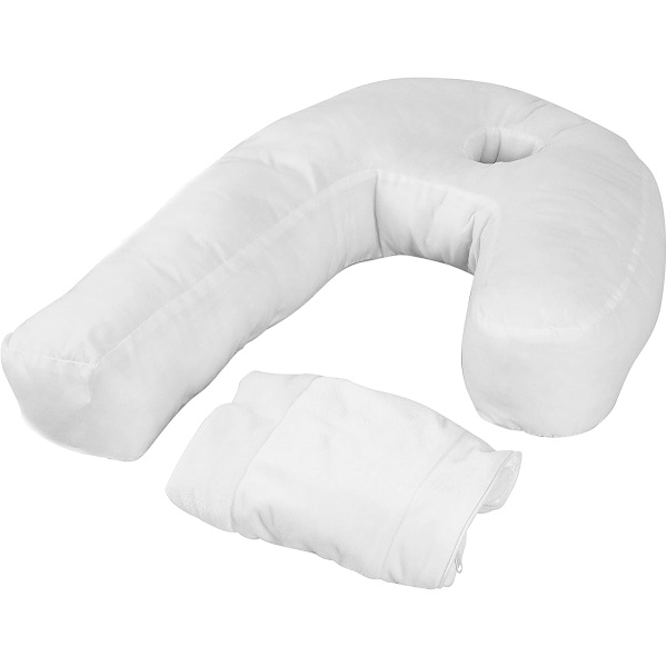 Side Sleeper Pude | J Pude til Sideliggende | Side Sleeper Pude med Ørehul | Svanepudeform | Nakke & Rygsøjlejustering til Søvn | Side S