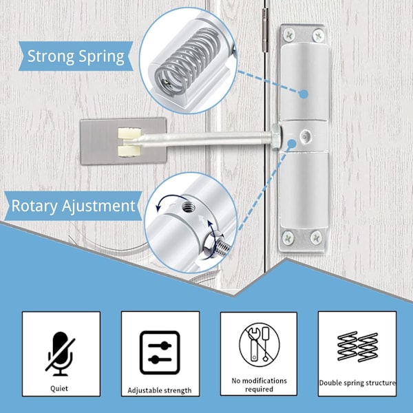 (Hvid) 2-delt automatisk dørlukker, justerbar fjederbelastet D