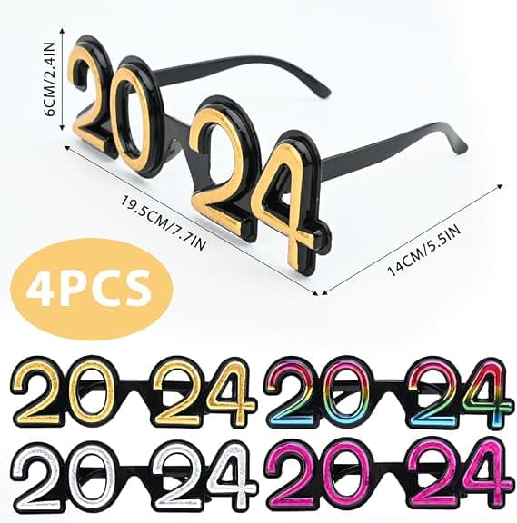 4 kpl 3D Uutta Vuotta 2024 -laseja, Upea