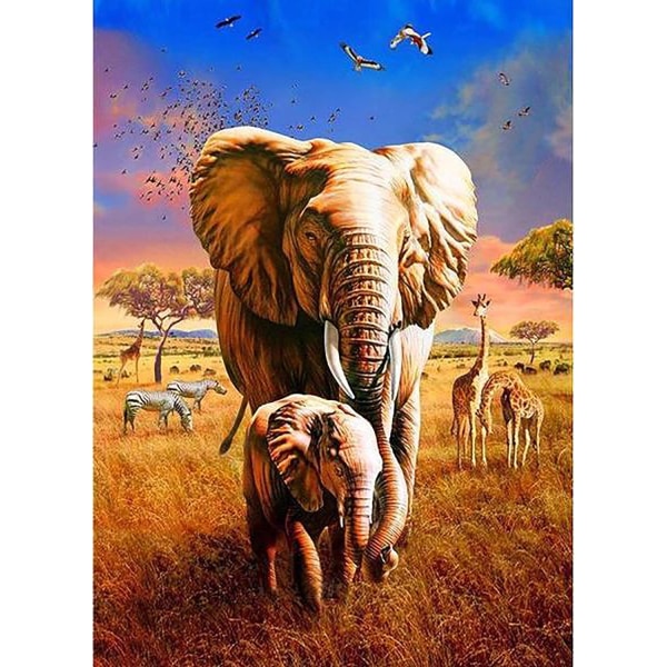 5D Diamond Art Elephant Family 30x40cm, tee-se-itse diamond painting