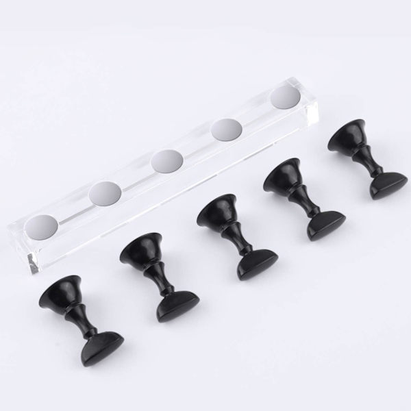 (Sort+Hvid) Magnetisk Falsk Negleholder, Praktisk Akryl Negle