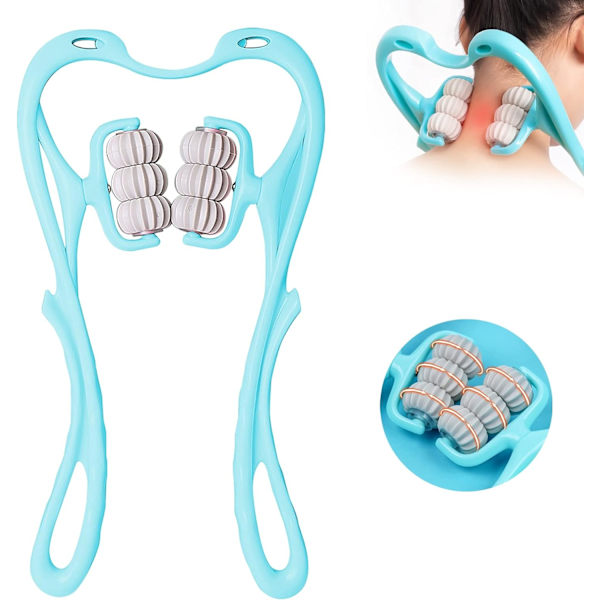 Nackmassager för Cervikal Ryggrad (Blå), Nackmassager med Sex Hjul, Två Massagepunkter