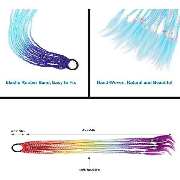 Fletninger Extensioner, 36 Stykker Ombre Farver Piger, Farverige Flettet