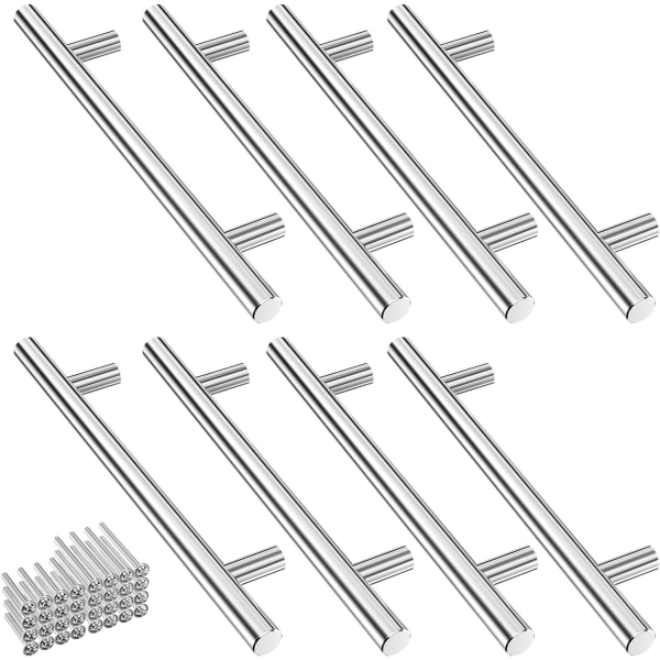Set med 8 sølvfargede kjøkkenskaphåndtak i rustfritt stål, kjøkkendørhåndtak