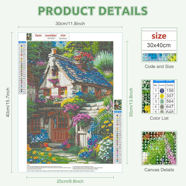 Diamantmaleri-sæt til voksne, 5D skovhus diamantmaleri-sæt til begyndere, DIY maleri med Fu