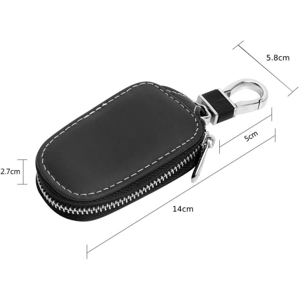 (Sort) Car Remote Key Case Lille lædertaske til mænd Lynlås nøgle