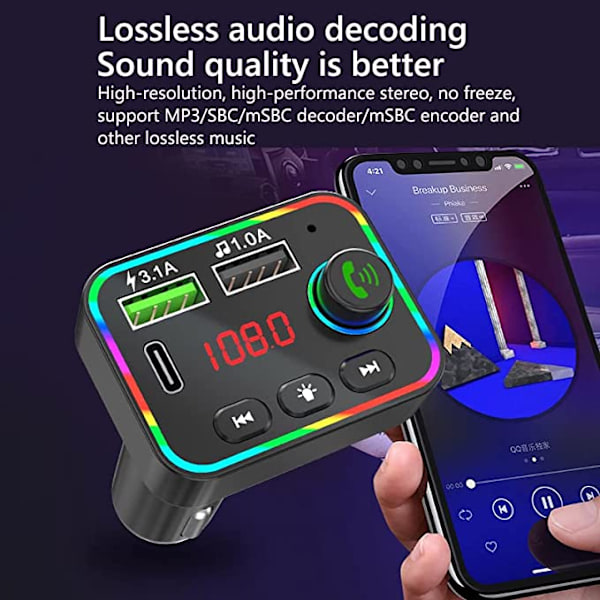 Bluetooth bil FM-transmitter, 38W PD og QC3.0 hurtig biloplader,