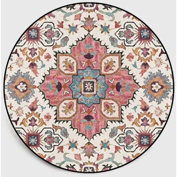 Rundt tæppe 100 cm Farverigt blomstermønster dekorativt boheme Ca