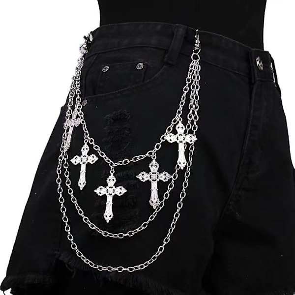 Punk Bukser Kæde Hip Hop Kryds Sværd Stjerne Nitter Charm Lagdelt Jeans Kæder Pengepung Kæde Vintage Rock Kæder til Kvinder Mænd Halloween Smykker Tøj A