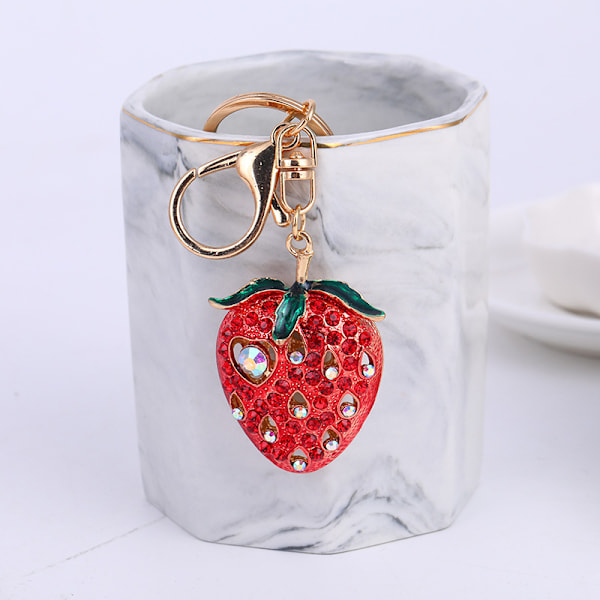 (Red)Gorgeous Crystal Strawberry Charm Pendant Lobster Clasp Key Ring Keychain