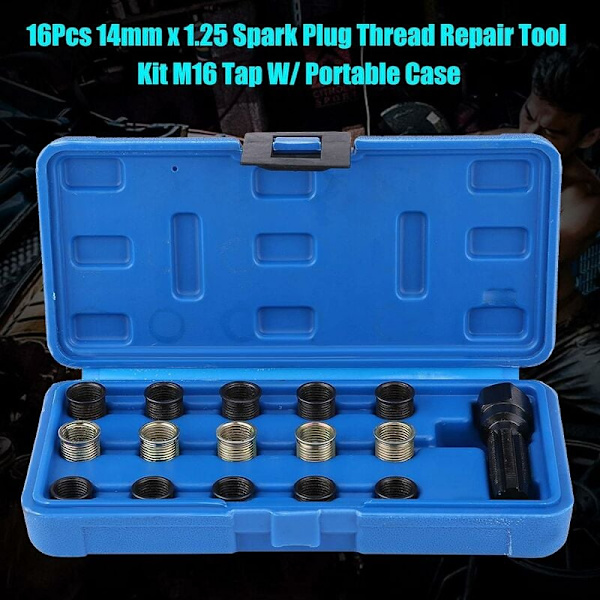 16 stk. 14mm x 1.25 M16 Tap Tændrørsgevind Reparationsværktøjssæt med