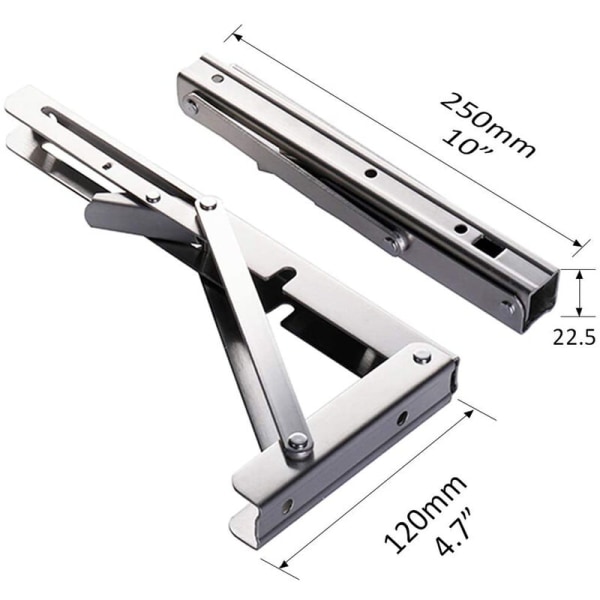 2 stk. Beslag - 250 mm Foldbar Hyldebeslag i Rustfrit Stål