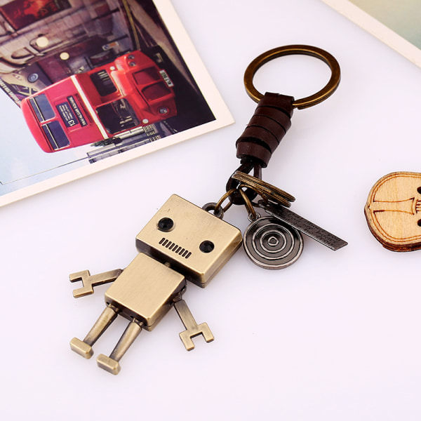 Robotnyckelring, liten vintage present, läder barn och fe