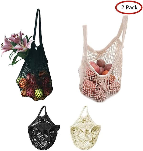 2-pack Återanvändbara Shoppingnät Vikbara Mesh Shoppingväskor Bomull L