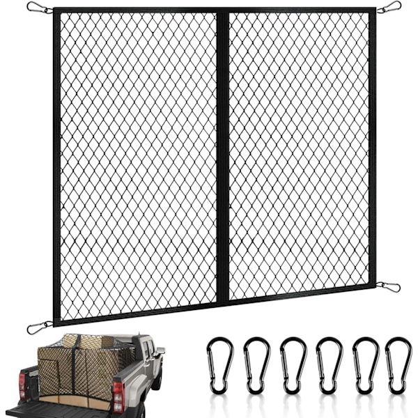 Lastenett for pickup lasteplan, høyelastisk lastenett med finmasket netting og 8 metallkroker, strekker seg fra 1,2 m × 1,2 m til 2,1 m × 2,1 m, ideelt for de fleste kjøretøy og båter