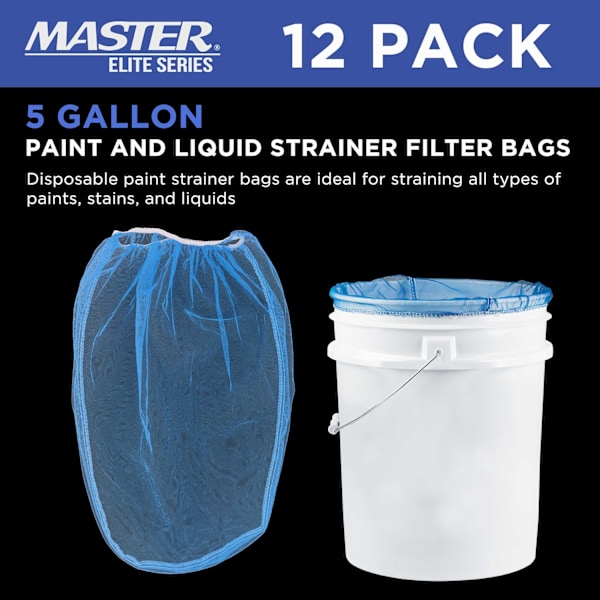 5 Gallon Maling & Væske Silpose Filterpose med Ren Blå Fin Nylon Mesh, Pakke med 12 - Brukes i 5 Gallon Bøtter, Engangs Filterpose, Elastisk T