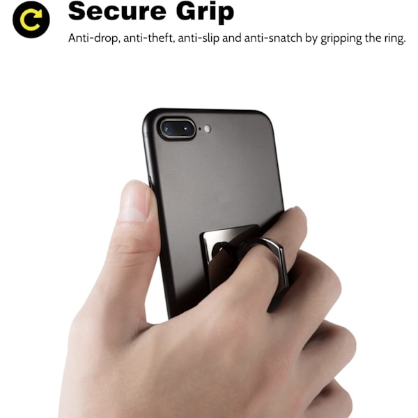 [2-pack] Fyrkantig glittrande mobiltelefonringhållare, 360 graders rotation och 180 graders justerbart fingerringstativ med polerad metalltelefon Gr