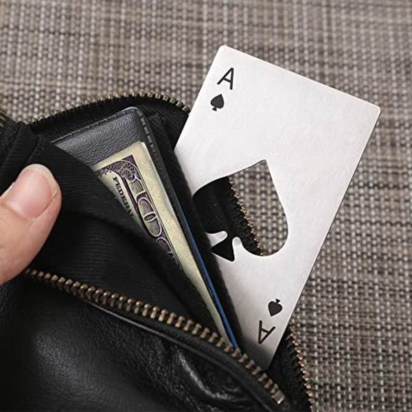 Sæt af 6 Flade Rustfrit Stål Casino Flaskeåbnere Sølv og Sort