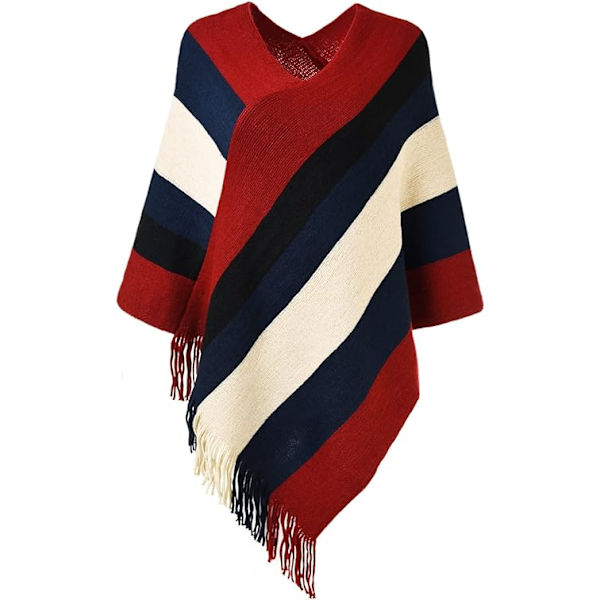Smuk Poncho (Rød & Sort) Stribet Blød Varmt Sjal med