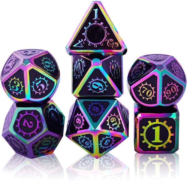 7 Stykker Metal RPG Terninger Sæt, Rollespil DND Polyhedral D&D