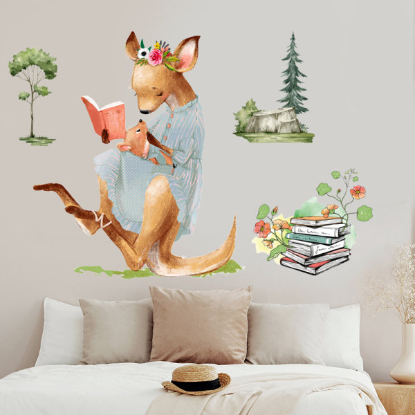 2 Pack Forest Kangaroo Reading Cartoon Animals Irrotettava Decorati