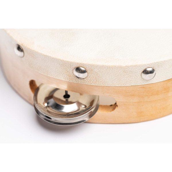 Naturhud Tamburin - ø15 cm - 8 Jingles - Træbånd -