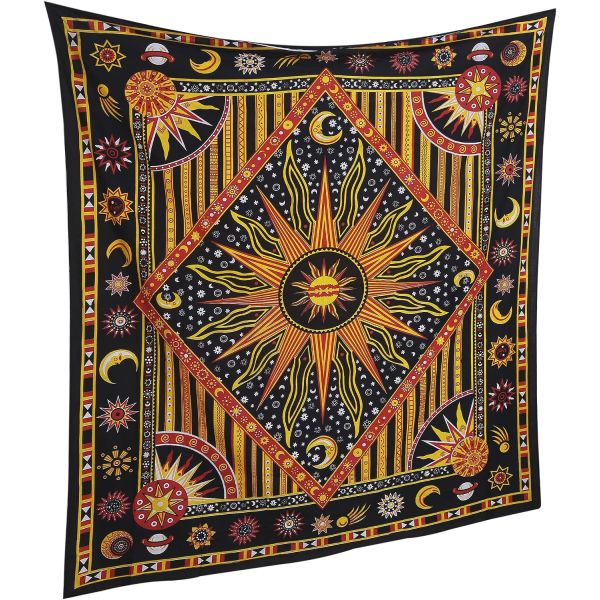 (130 x 150 cm) ger dig Rajasthani Cotton Sun Moon Vägghängande