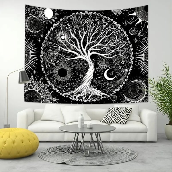 (130x150cm) Elämänpuun seinävaate Kuu ja Musta Aurinko