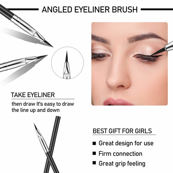 12 stycken Angled Eyeliner Brush Tint Brush Gel Flytande tunn makeup