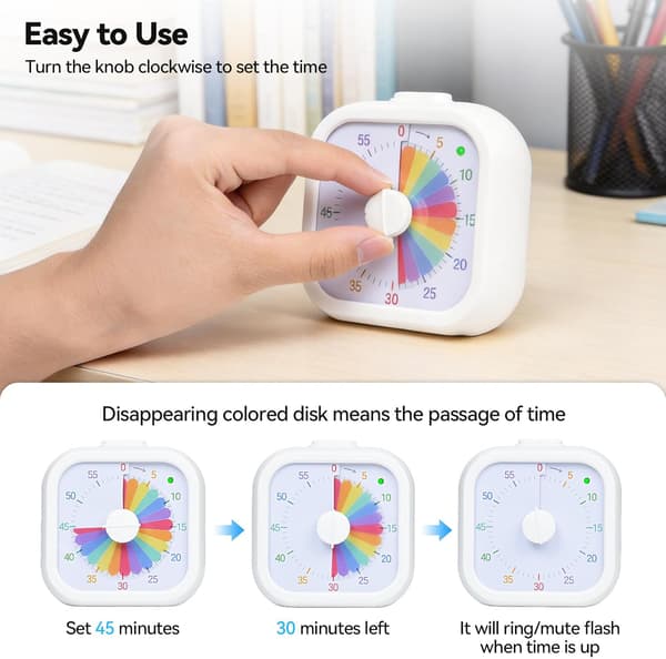 Visuell timer med pausfunktion, 60-minuters Pomodoro-timer för barn, kökstimer, för klassrum, studier, kök, tyst