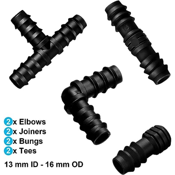 1 sett med svarte beslag for 16 mm vanningsanlegg (hybrid)