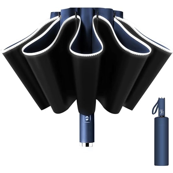 Paraply med reflekterende vinylstrimler - blå, unisex automatisk fo