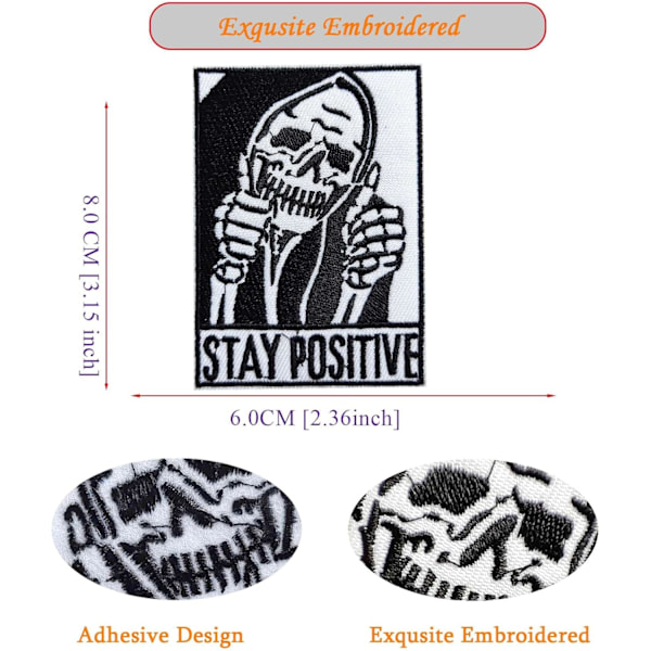 Håll dig positiv Tummen upp Skalle Stryk på Sy på Lapp, Broderad Lapp Emblem Badge för Kläder Hattar Väskor Skor Ryggsäckar Jeans