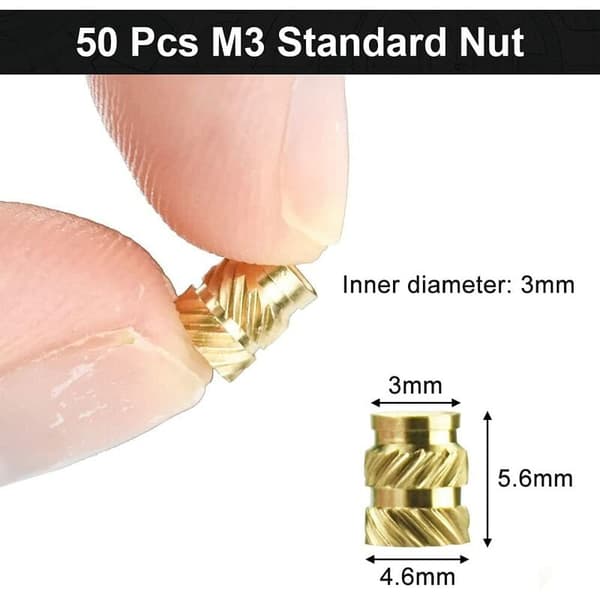 50 kpl Naarasäikeiset Messinki Mutterit Kierteitetyt Insertit Assorti M3