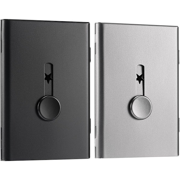 2 Pak Sort, Grå USB-nøgle Visitkort Holder Rustfrit Stål Visitkort Etui Bærbar Udtrækkelig Navneholder Pung Flot Design Lomme