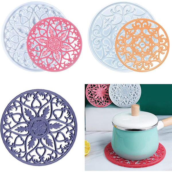 2 stk. Mandala Brikke Resin Former Store Silikon Brikke Former for Hul Blomsterbrett Epoxy 3D Geode Design Skinnende Former for Hjemmedekorasjon Brikke Res