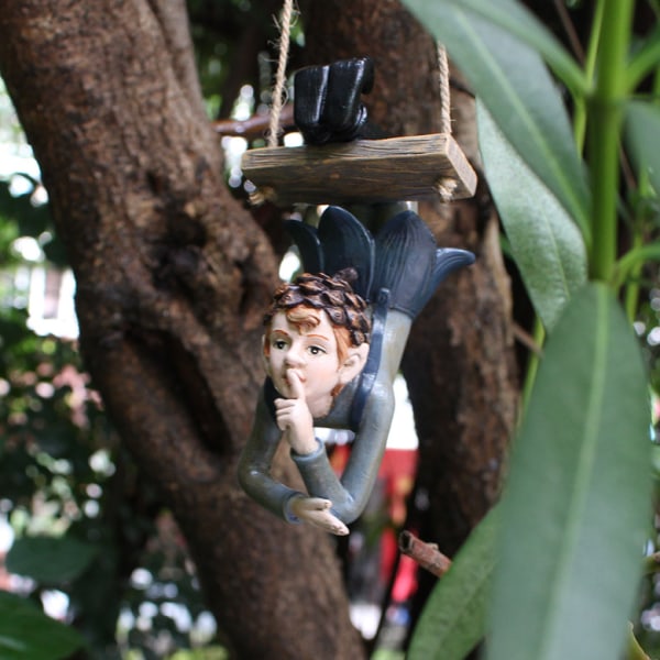 Elf Staty Swing Ornament, Creative Resin Dekoration, Trädgård och