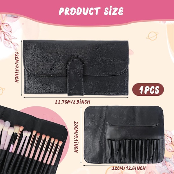 Makeup Penselholder, Makeup Pensel Rulle Op Opbevaringspose, Makeup Pensel Organizer, Sort Rejse Makeup Penselpung PU Læder Make Up Pensel Etui til Kvinder