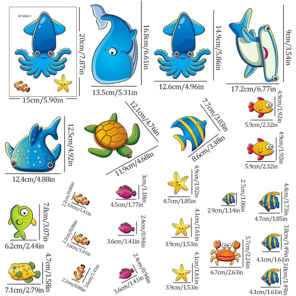 24 stk. Antislip Badekar Stickers Bruse Ocean Elementer Tegneserie Sti