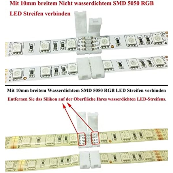 RGB 5050 LED Strip Connector 4-stifts snabbkopplingar för 10 mm breda