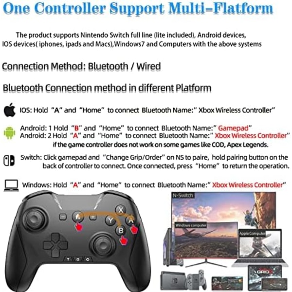 Bluetooth-controller til Switch/Mac/PC/Steam/mobiltelefon/iOS/Android//TV/iPad/bord/Apple Arcade MFi-spil, switch pro