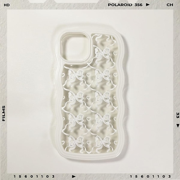 Kompatibel för iPhone 14 Skal Söt Transparent Vågig Ram för Kvinnor Flickor Rosett Mönster Lockigt Form Stötsäker Mjuk TPU 2 i 1 Telefonfodral - Vit Rosett
