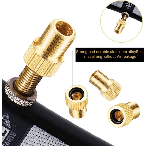 Sett med 4 sykkelpumpe-tupper, inflator-tupper, Presta til Schrader sykkelventil-adaptere, messing